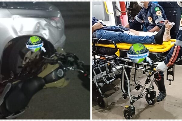 Grave acidente entre caminhonete e moto em cruzamento deixa casal lesionado no centro de Porto Velho