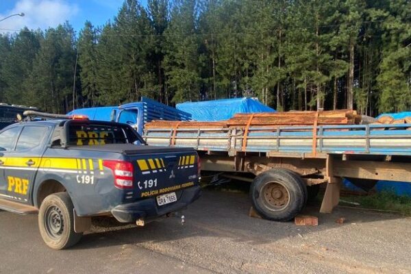 Em Vilhena, PRF identifica transporte irregular de madeira