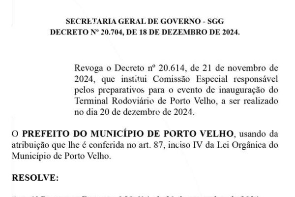 Prefeito Hildon Chaves voltou atrás e cancelou a inauguração da nova rodoviária, revogando o decreto que havia autorizado o evento.
