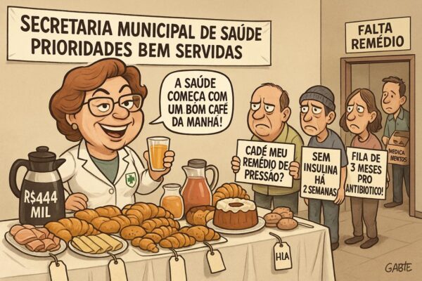 Mais pão de queijo, menos remédio: SEMUSA torra R$ 444 mil com coffee-break enquanto falta até dipirona nos postos