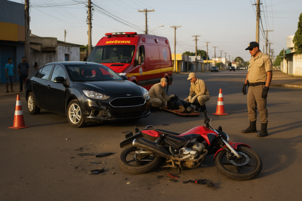 Motociclista fica ferido após colisão com carro em cruzamento movimentado de Ji-Paraná