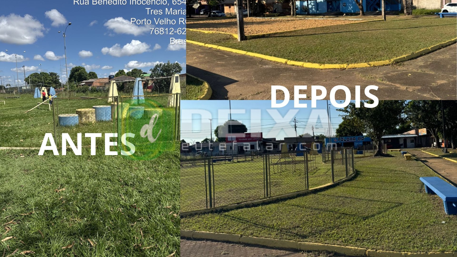 Praça Três Marias recebe serviço de roço e limpeza após solicitação do vereador Nilton Souza