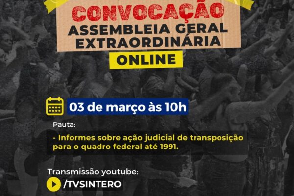 SINTERO convoca profissionais da educação para assembleia sobre transposição SINTERO convoca profissionais da educação para assembleia sobre transposição
