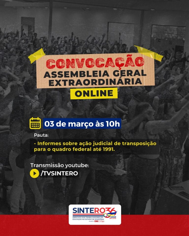 SINTERO convoca profissionais da educação para assembleia sobre transposição