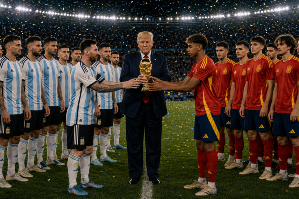 Trump entregará taça na final entre Argentina e Espanha Trump entregará taça na final entre Argentina e Espanha