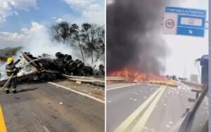 www.deixaeutefalar.com.br Motorista morre em acidente com caminhão em chamas na BR-153