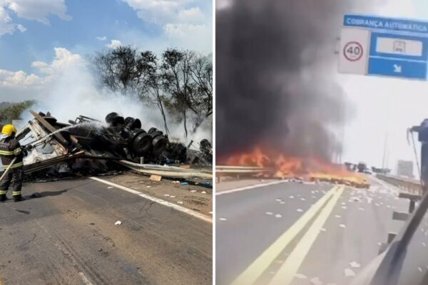 Motorista morre em acidente com caminhão em chamas na BR-153