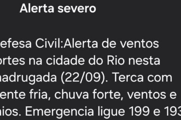 Defesa Civil alerta para ventos fortes no Rio nesta terça
