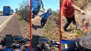 Motorista de ônibus evita tragédia ao alertar moto em chamas em MT
